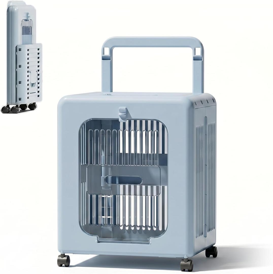 Collapsible Travel Crate,Cat Carrier with Wheels,for Small Cats,Dogs(Blue) Plastic,Cat Carrier Hard,360 degree ventilation,Compliant with airline standards,for Indoor & Outdoor Pet Travel,Comfort, 1"L x 1"W x 1"H