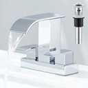 Chrome Bathroom Sink Faucet 2 Handles with Pop up Drain - Waterfall Bathroom Faucet Set 4 inch 2 or 3 Holes Centerset Mixer Tap Faucet with Supply Hoses for Bathroom Vanity Sink Vessel Basin