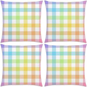 Pudodo Easter Buffalo Plaid Check Throw Pillow Covers 18x18 Set of 4 Spring Holiday Party Decoration for Home Bed Couch Sofa (18" x 18")