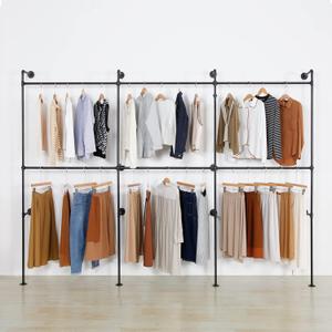 Modern Simple Industrial Pipe Clothing Rack, Display Stand Wall Mounted Clothes Garment Rack Heavy Duty Hanging Clothes Rods Bar for Closet Storage, 134in Black