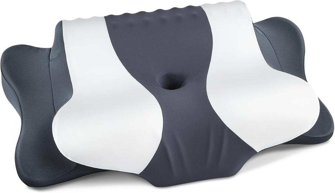 DONAMA Cervical Neck Pillow for Pain Relief, Cervical Pillow with Memory Foam Ergonomic Pillows with Dual Heights for Back, Stomach and Side Sleepers Kids' Floor Pillows Cushions (Light Grey, 2715")