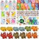 LiYiQ 84 Pcs Dinosaur Party Favors included Dinosaur Pull Back Cars Mini Hatching Dinosaur Eggs Slap Bracelets Make Your Own Dinosaur Stickers and Gifts Bags for Dinosaur Birthday Party Supplies