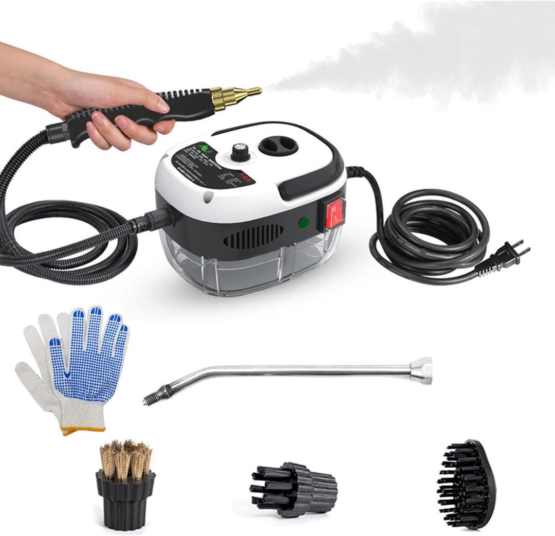 Steam Cleaner,2500W High Temperature Pressurized Steam Cleaner,Portable Steam Cleaning Machine,10S Fast Heating,with 3 Brush Heads (White)