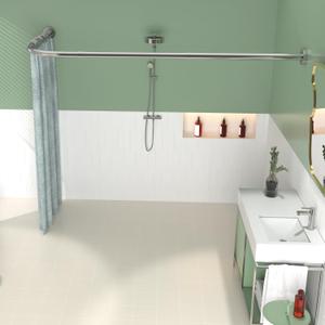 L Shaped Shower Curtain Rod,28-39 X 43-67 Inch Curved Shower Rod,Adjustable Shower Rods for Bathroom,Stainless Drilling Shower Curtain Rods with 18 Ring Hooks,for Bathroom Tub Dressing Room