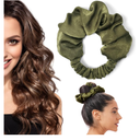 BLINKEEN Heatless Curling Scrunchie, Heatless Hair Curler to Sleep In, No Heat Curls for Long Hair, Soft Sleep Hair Roller (Olive green)