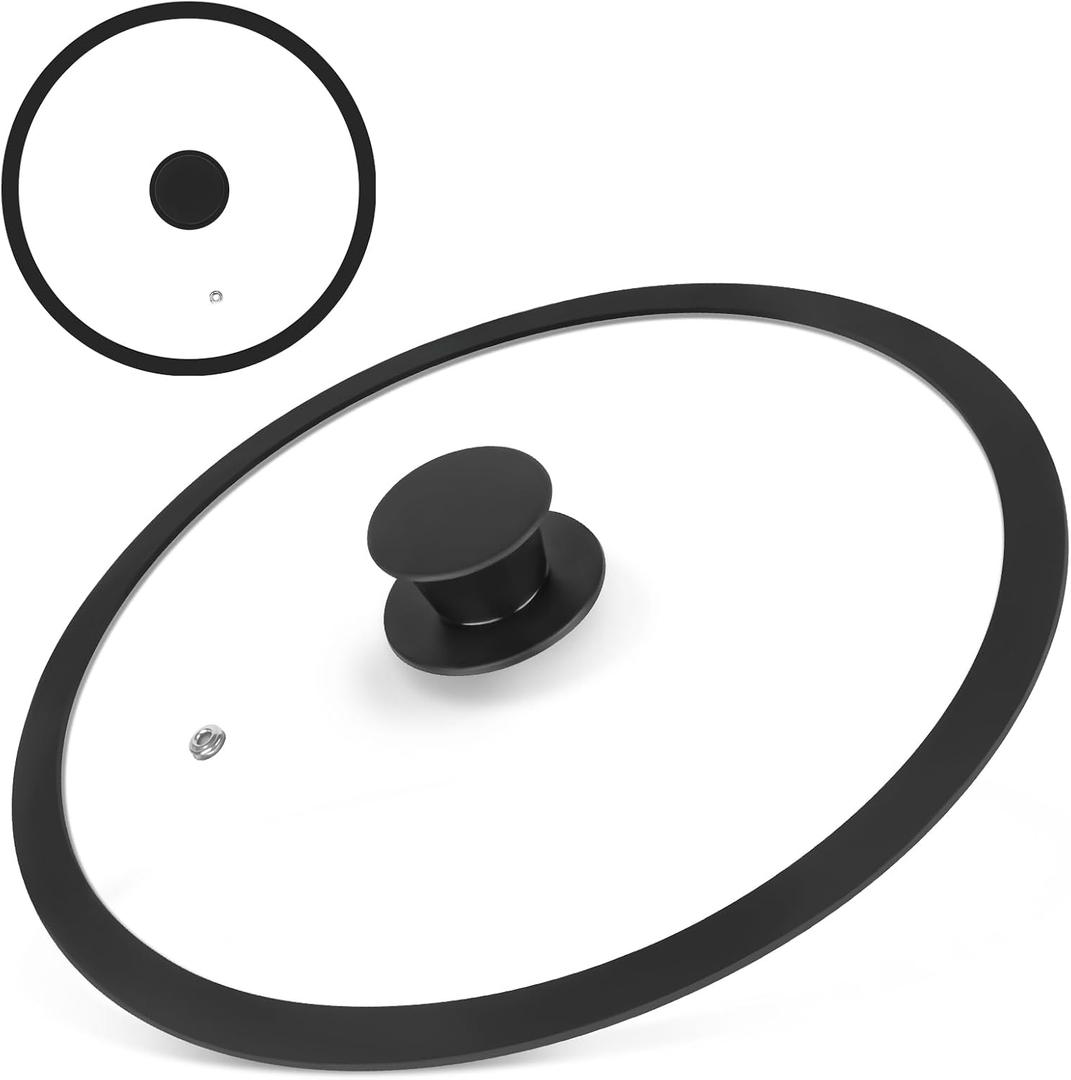 Pan Lid 10 Inch - Tempered Glass Pot Lid - Replacement Pan Cover for Cast Iron Skillets, Frying Pans, Pots and Wok, Heat Resistant Handle, Black