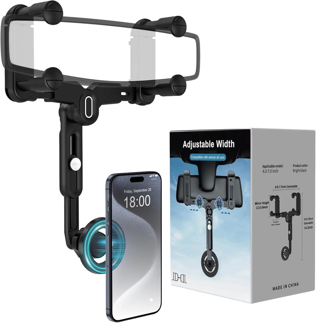 for Magsafe Car Mount, Rear View Mirror Phone Holder, Rotatable and Retractable Phone Holder for Car Compatible with iPhone 17/16/15/14/13/12 Series and Phones with Magsafe Case or Metal Ring