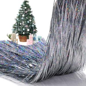 Lyrow 6000 Strands Tinsel Icicles for Christmas Tree Tinsel Christmas Tree Xmas New Years Eve Festivals Decor Birthday Party Supplies(Laser Silver)
