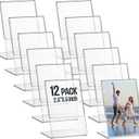 Ctosree 12 Pcs Acrylic Photo Frame L shape Slant Back Desktop Photo Frames Plastic Clear Sign Clear Acrylic Display Stand Table Top Sign for Home Office Wedding Restaurant Menu (2.5 x 3.5 Inch)