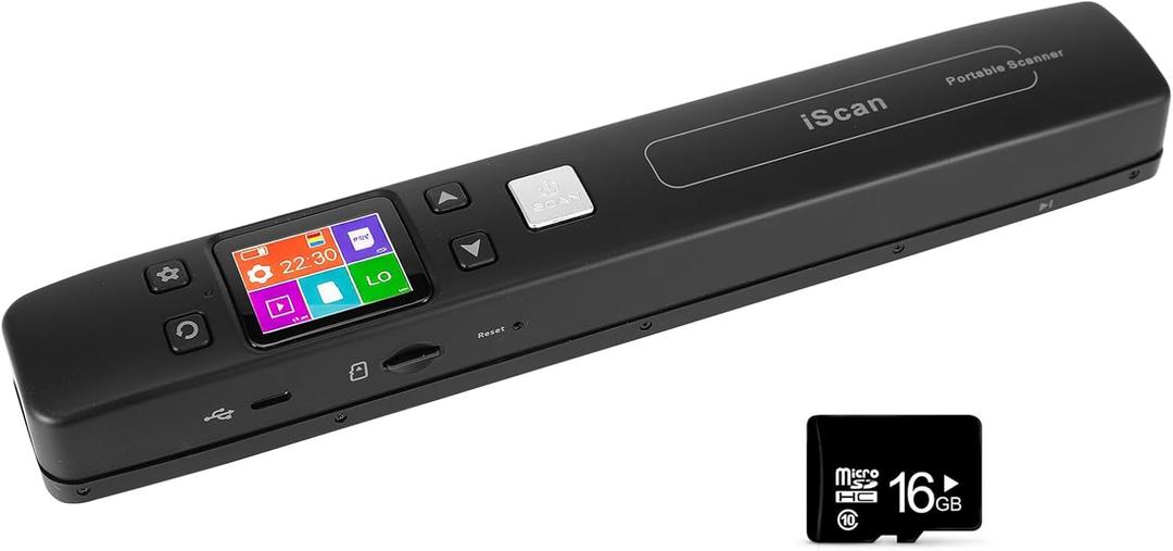 Portable Document Scanner - Upgrade Support WiFi & Rechargeable Handheld Portable Scanner Photo Scanner Mobile Scanner Handy Scan, JPG/PDF Format, UP to 1050 DPI, with 16G SD Card