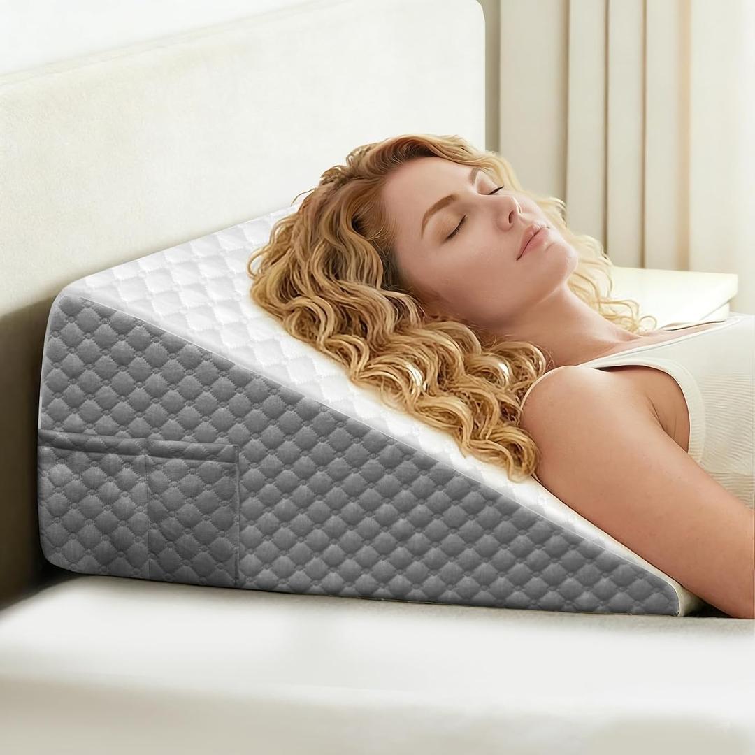 OAISZ Wedge Pillow, 10 Inch Bed Wedge Pillow for Headboard, Pillow Wedge for Acid Reflux Relief, After Surgery, SleepingBack Pain Relief, Memory Foam Top, LightGrey