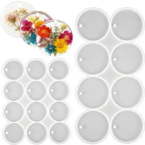 25 Cavity Resin Keychain Molds, Round Silicone Molds Flat Resin Ornament Mold Drilled Round Earrings Pendant Mold Resins Jewelry Keychain with Hole for DIY Pet Tag Earrings Wind Chimes Casting