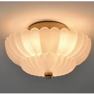 HYDELITE Gold Flush Mount Ceiling Light Fixture Modern Semi Flush Mount Ceiling Light Vinatge Close to Ceiling for Bathroom Bedroom Entryway Kitchen Scalloped Frosted Milk Glass