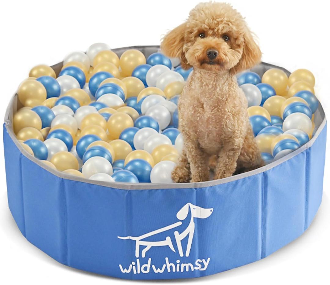 Wild Whimsy Dog Ball Pit - 32 Inch Small Foldable Ball Pit for Dogs - Indoor Outdoor Playpen with Metal Reinforcement Ring - Storage Case Included - Holds Over 400 2.75 Inch Balls (Sold Separately) (Royal Blue)