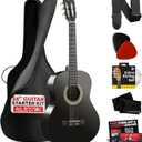 Pyle Beginner Acoustic Guitar Kit, 1/2 Junior Size All Wood Instrument for Kids, Adults, 34" Black Matte