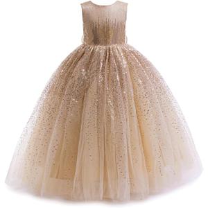 Flower Girls Sequin Dress Bridesmaid Sparkle Formal Wedding Party Birthday Kids Pageant Princess Prom Ball Gown (11-12 Years, Gold)