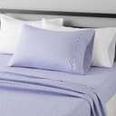 Amazon Basics Lightweight Super Soft Easy Care Wrinkle-Free Breathable Brushed Microfiber 3-Piece Bed Sheet Set with 14-Inch Deep Pockets, Twin, Blue Damask, Printed