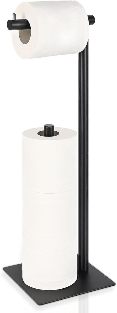 Toilet Paper Holder Stand Toilet Paper Roll Holder Stand Freestanding Black Toilet Paper Holder for Bathroom Toilet Tissue Storage Holder Metal (1)