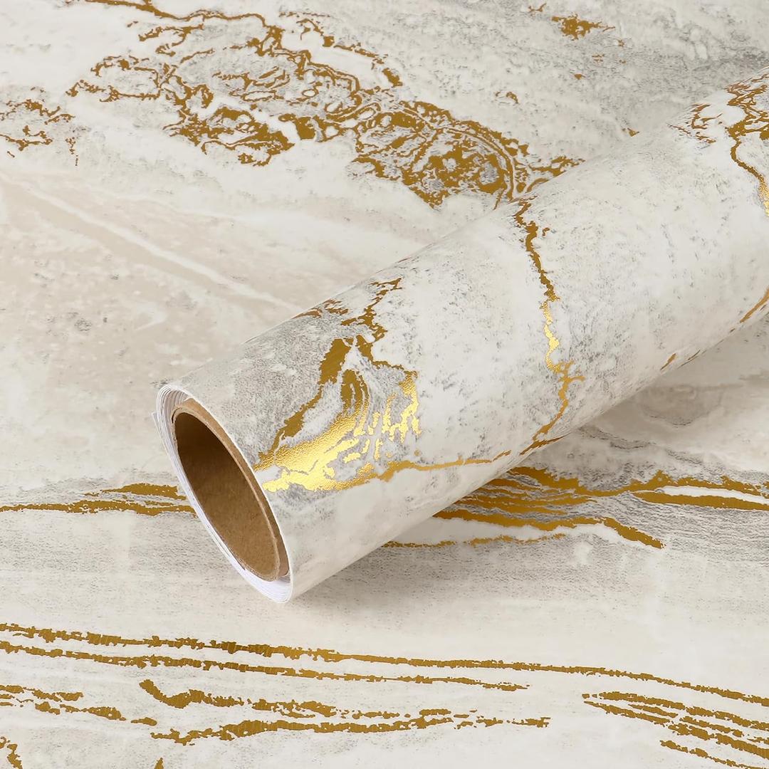 VEELIKE Matte Beige Gold Liquid Marble Contact Paper for Countertops Waterproof Peel and Stick Countertops 24''x118'' Self Adhesive Vinyl Marble Wallpaper for Kitchen Bathroom Counter Top Covers