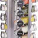 New England Stories Revolving Spice Rack Set with 20 Spice Jars, Kitchen Spice Tower Organizer for Countertop or Cabinet - Carousel Storage Includes 386 Spice Labels (Silver)