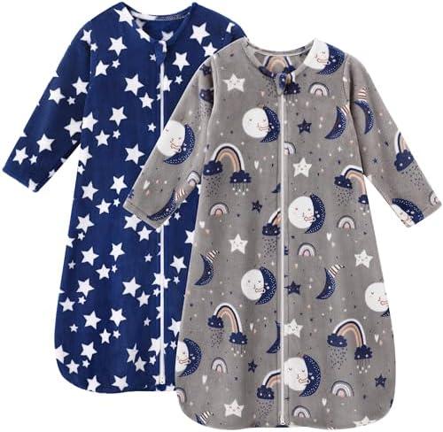 Unnivoll Fleece Baby Sleep Sack 12-18 Months Long Sleeve 2.0 Tog Baby Wearable Blanket with 2-Way Zipper Warm Sleeping Sack for Toddler Infant - Large Blue Grey Pentagram