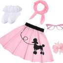 Poodle Skirt for Girls, 50s Outfit for Girls, 5pcs 1950’s Sock Hop Costume for Party Career Day Birthday Gifts 8-10