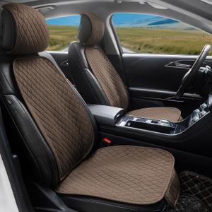 Linen Car Seat Covers Front Seat Covers Breathable Cloth Fabric Car Seat Protector Mats Pad Universal Fit 90% Vehicles,SUVs,Cars,Sedans (2Pack Brown)