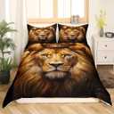 Feelyou King Lion Golden Bedding Set Wild Animal Painting Duvet Cover Set for Kids Boys Girls Soft Comforter Cover All Season Quilt Cover King Size (Golden Yellow)