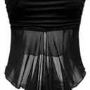 Milumia Women's Mesh Scarf Halter Tops Asymmetrical Hem Y2k Going Out Babydoll Tube Tops Sheer Club Tops, Black, S