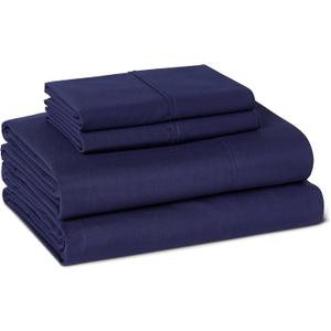 Amazon Basics Soft Organic Cotton Sheet Set with 2 Pillowcases, GOTS-Certified, Queen, Navy Blue