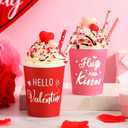 Tioncy 2 Pack Valentine's Day Tiered Tray Decor Valentine Table Decorations with Faux Whipped Cream Cups Heart Tabletop Centerpiece Gift for Desk Home Office Shelves Anniversary Wedding Decoration (Red and Pink)