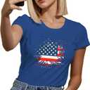 Patriotic Shirt for Women 4th of July Tshirt Red White and Blue Tee Heart Flag Tops (Blue, M)