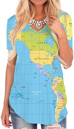 KYKU World Map Clothing Women V Neck Globe Tee Shirt Geography Teacher Gift, L