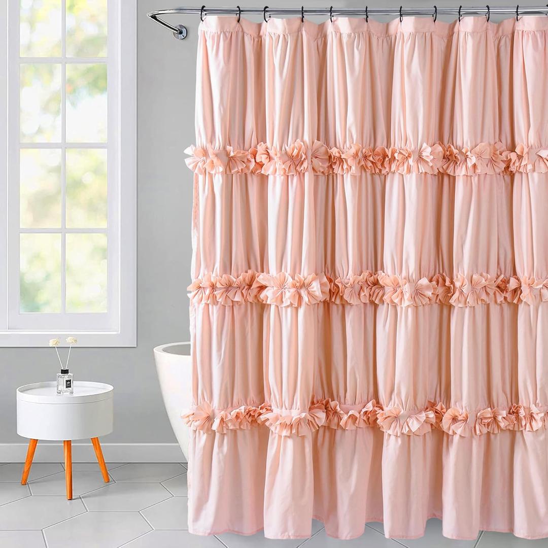 Peach Ruffle Shower Curtain, Vintage Handcrafted Bow Tie Bath Curtain for Master Bathroom, Ruched Microfiber Bathroom Curtain with 12 Buttonholes, 72" W x 72" H (LQ-10) Peach Ruffle Shower Curtain, Vintage Handcrafted Bow Tie Bath Curtain for Master Bathroom, Ruched Microfiber Bathroom Curtain with 12 Buttonholes, 72" W x 72" H (LQ-10)