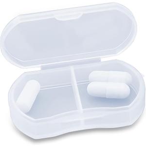 Pill Case for Purse Small Pill Organizer Portable Travel Daily Pill Containers AM & PM Mini Pill Box Vitamin, Fish Oil, Supplement Holder (1 PCS, White)