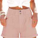 Womens Relaxed Fit Casual High Waist Pocketed Denim Shorts (XX-Large, Light Pink)