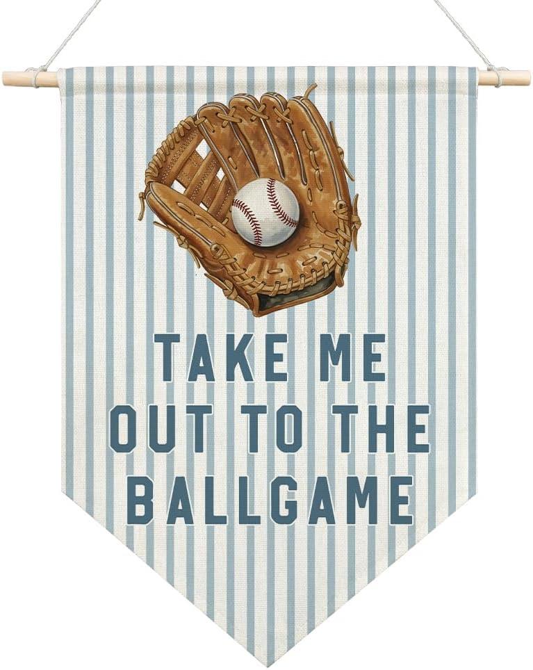 AGMDESIGN Take Me Out To The BallGame Pennant Flag Banner, Vintage Baseball Wall Decor for Toddler Boys Sports Room Nursery Classroom, Sports Decor for Kids Bedroom, Ballgame Lovers Gifts for Son Teen