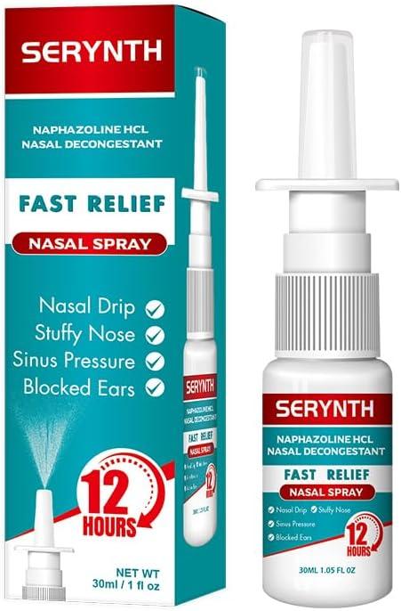 Nasal Spray with Naphazoline HCL Decongestant, Strength 12 Hour Over-The-Counter Medication Nose Spray for Sinus Relief, Nasal Decongestants for Adults & Sinus Congestion, Cooling Menthol, 1 fl oz