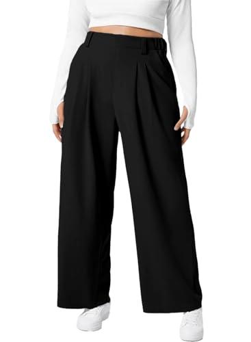 Eytino Plus Size Dress Pants for Women High Waisted Casual Wide Leg Palazzo Pants Business Trousers with Pockets, 3X Black