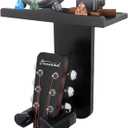 Guitar Wall Mount, Auto Lock Guitar Hanger, Black Wood Guitar Wall Hangers Shelf with Pick Holder, Guitar Holder Wall Mount for Acoustic, Electric Guitar, Ukulele, Bass, Mandolin