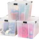 IRIS USA WeatherPro 156 Qt Storage Bins with Lids, 3 Pack, BPA-Free Plastic Gasket Box with Tight Latch and Seal, Stackable Nestable Tote Tub - Clear/Black