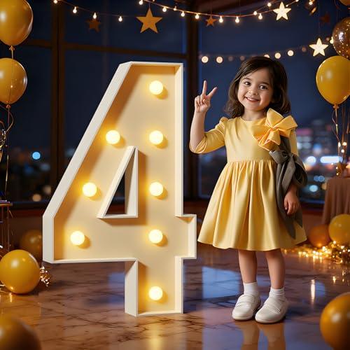 Marquee Numbers 3 Feet Tall Large Light Up Numbers 4th 14th 24th Four Ever Sweet Birthday Decorations Big Yellow Light Outdoor Anniversary Decorations Balloon Arch Kit Party Backdrop 4