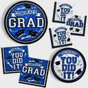 Graduation Party Supplies Dinnerware Set blue Disposable dinner paper plates dessert paper plates and Napkins for Congrats Grad Party Decorations, Serve 50