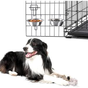 Set of 2 Stainless-Steel Dog Bowls - Cage, Kennel, and Crate Hanging Pet Bowls for Food and Water - 8oz Each and Dishwasher Safe by PETMAKER, Silver (8 oz, 2 Count (Pack of 1))