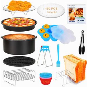18 PCS Air Fryer Accessories, 8 Inch XL Deep Fryer Accessories Compatible with Gowise USA Phillips Ninjia Cosori Cozyna Air Fryer, Fit 3.6QT- 6.8QT Air Fryer with Cake Pan, Pizza Pan, Air Fryer Liner