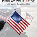 FOVPLUE 15" x 11" American Flag Kit,Clamp On Motorcycle Flag Pole Mount for Harley Touring Hard Saddlebags,Trunk,Luggage Carrier,car/truck roll-down window,Fits Electra Glide/Road King/Street Glide