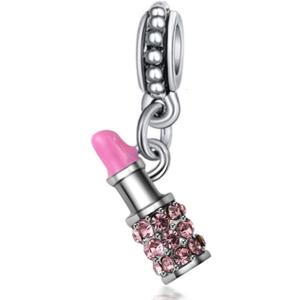 Cherityne Dangle Pink Crystal Lipstick Charm Bead for Bracelets