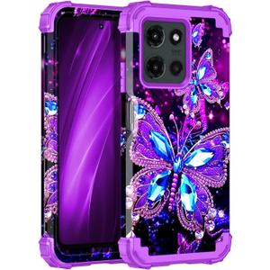 Hekodonk for Moto G 5G 2025 Case,Glow in The Dark Three Layer Heavy Duty Shockproof Protection Hard Plastic+Soft Silicone Full Body Drop Protective Case for Moto G 5G 2025,All Purple