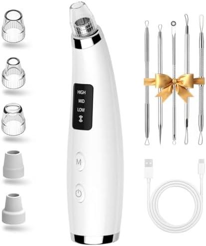 Facial Pore Blackhead Remover Vacuum - Fore Cleaner and Blackhead Extractor with 3 Adjustable Suction Levels - 5 Probes - Pore Vacuum Kit for Women&Men (White)