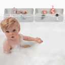 1 Pcs Bathtub Splash Guard for Tub Kids, Mesh Bath Toy Storage, 43’’ Long When Combined, Silicone Bath Shelf with 8 Suction Cups Attached to Toddler Bathtub, ‘’Keep Water Inside the Tub!’’, Grey